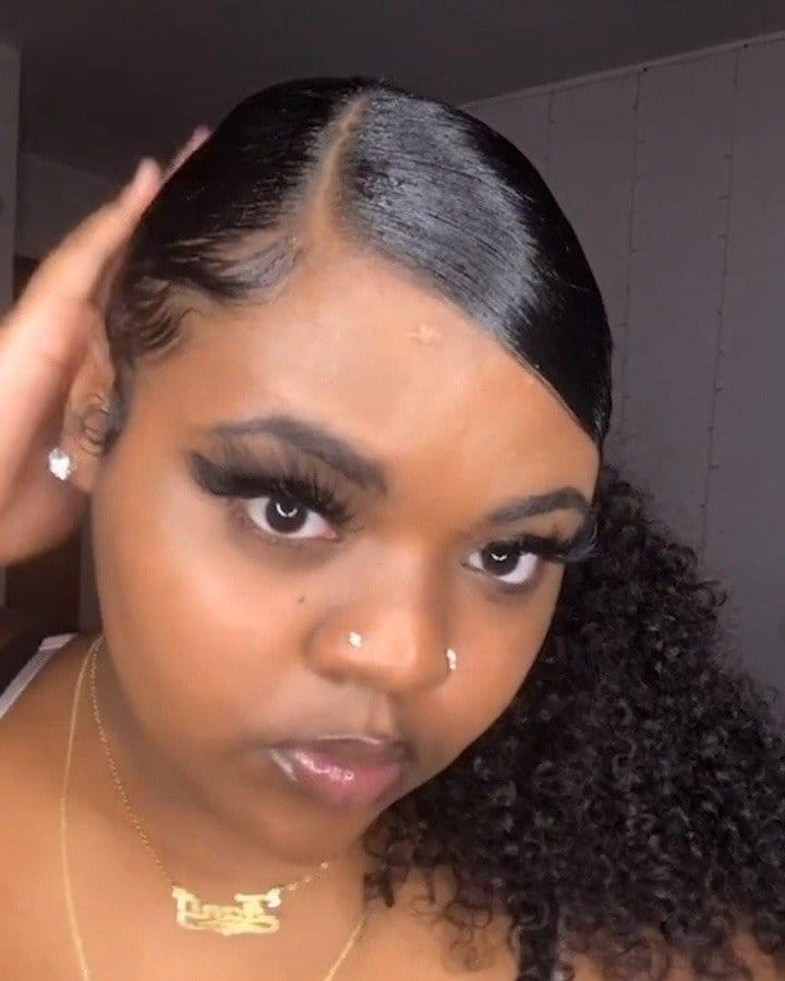 Sleek side part with shine