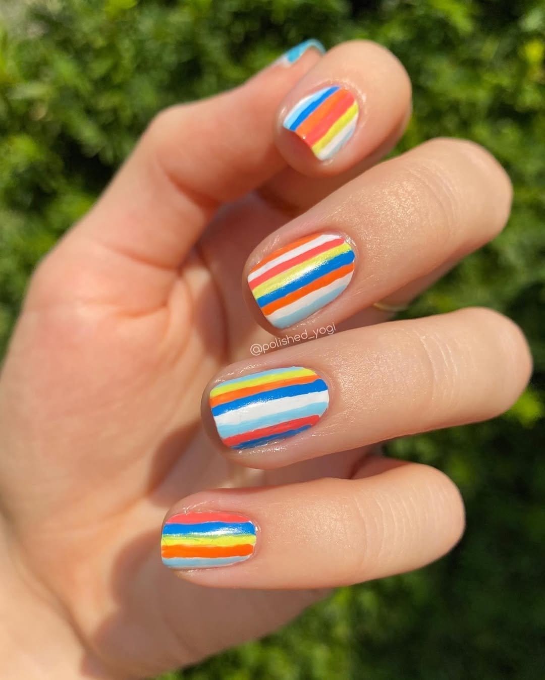 Multicolored striped nail art
