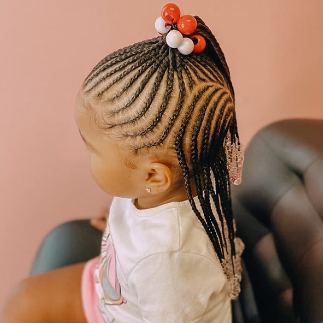 Fun braided bubble ponytail with playful curves