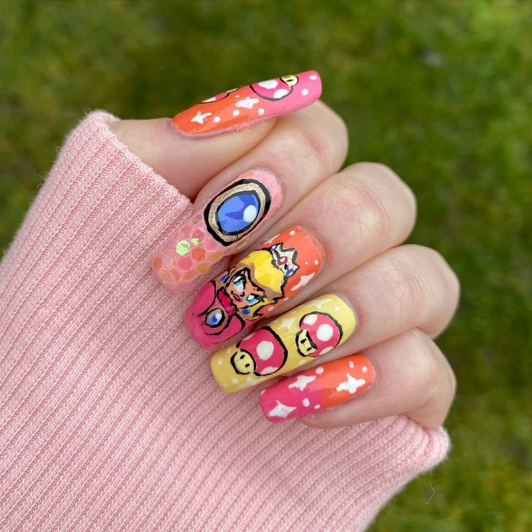 Yellow nails with smiley face icons