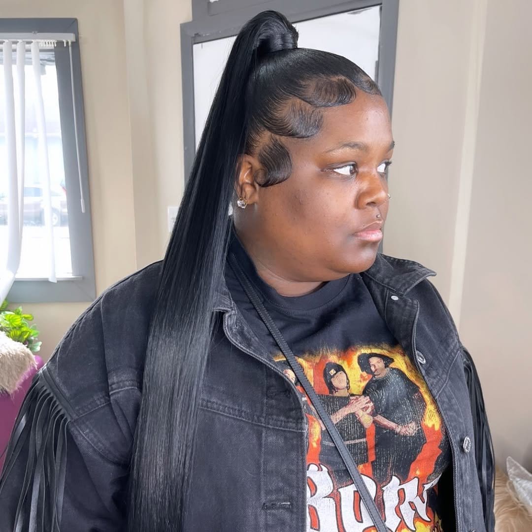 Sleek high ponytail with shine