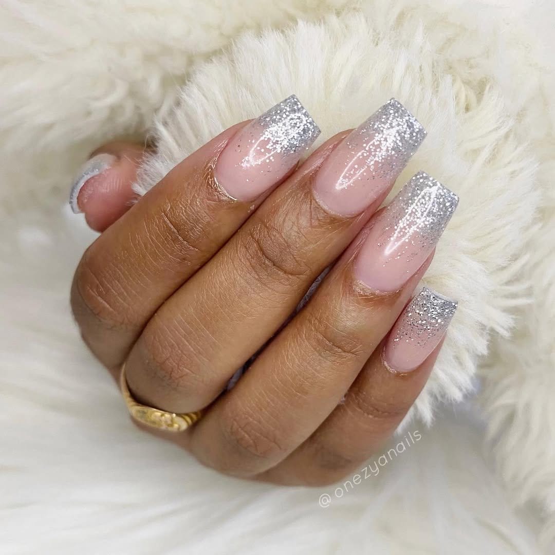 Sparkling gold and silver ombre nails