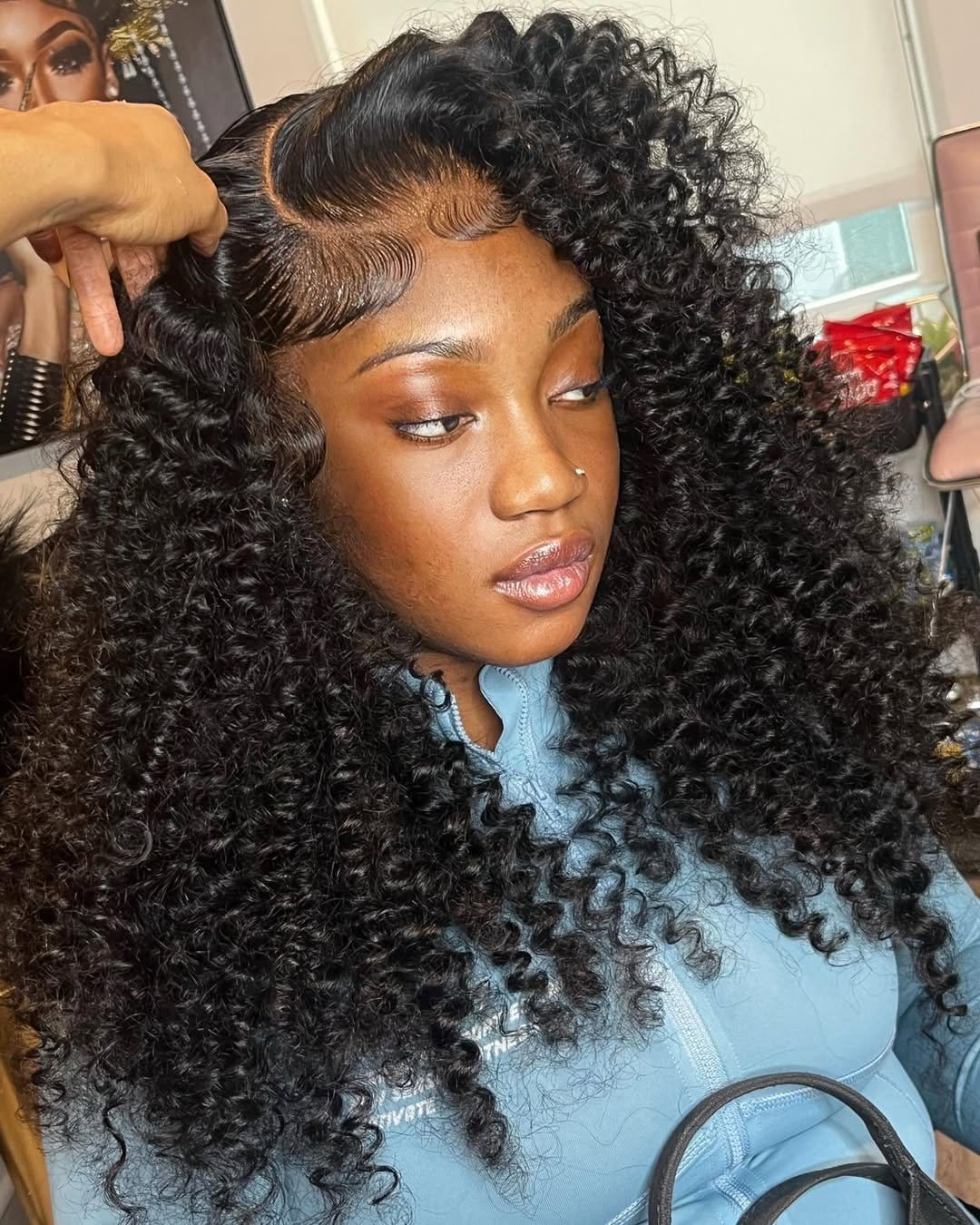 Sculpted curls with side part