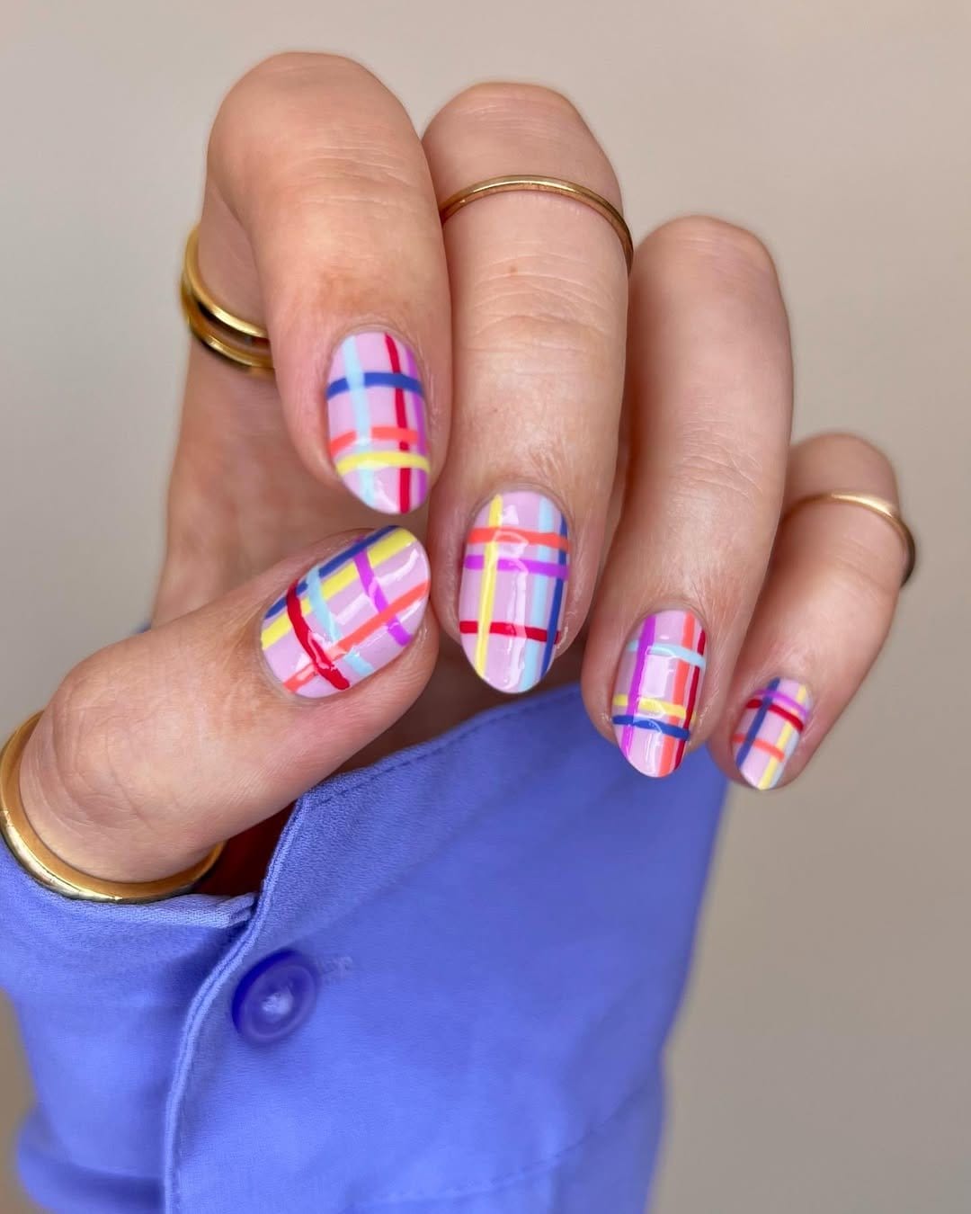 Classic Easter plaid nail design