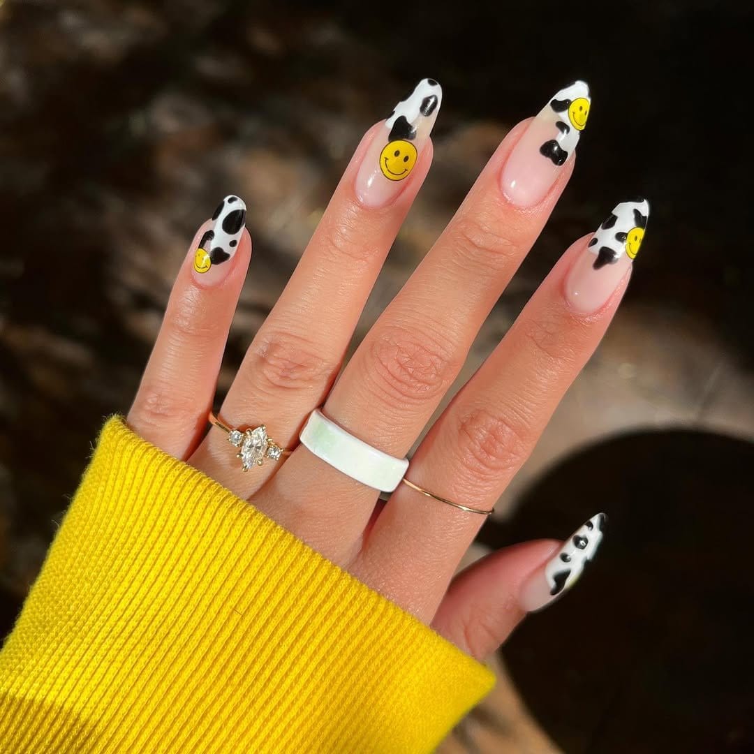 Animal print and sunflower combo nail art