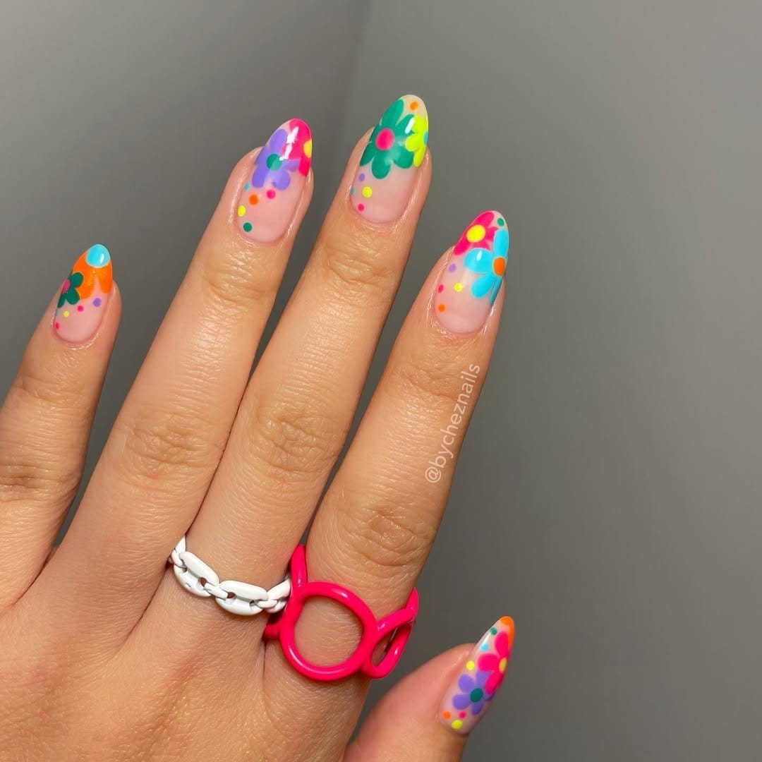 Yellow nails with electric lightning bolt art