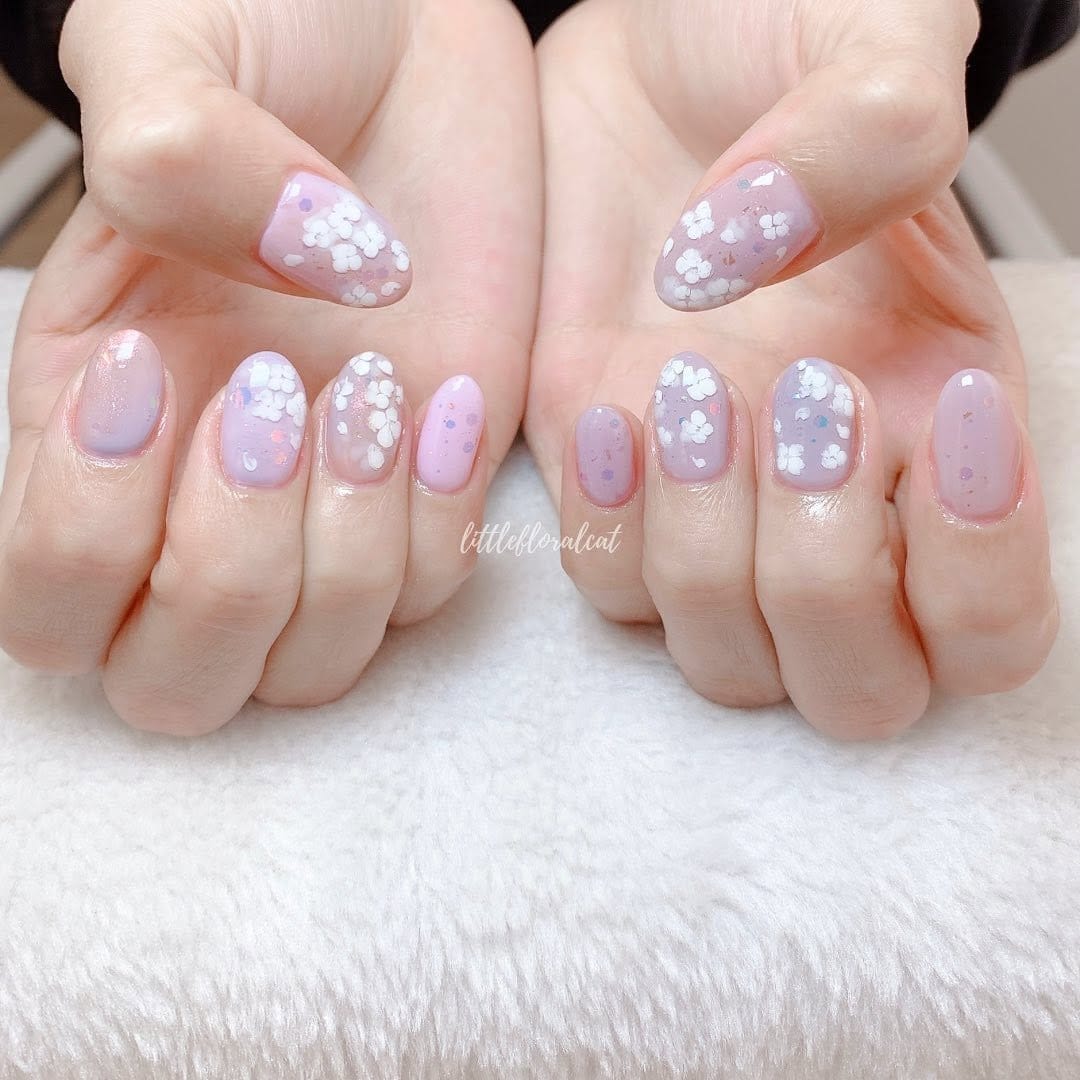 Hydrangea nail art with multi-colored petals