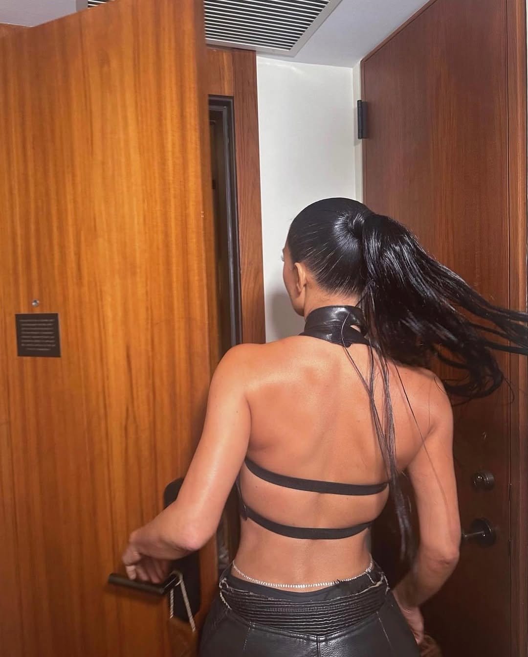 Wet look high ponytail