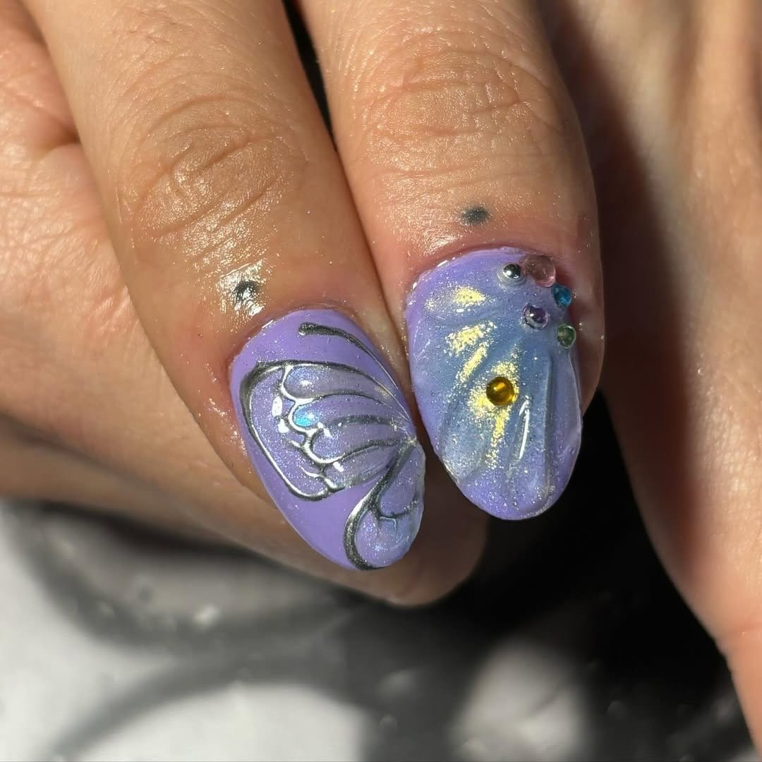 Yellow nails with mixed fruit designs