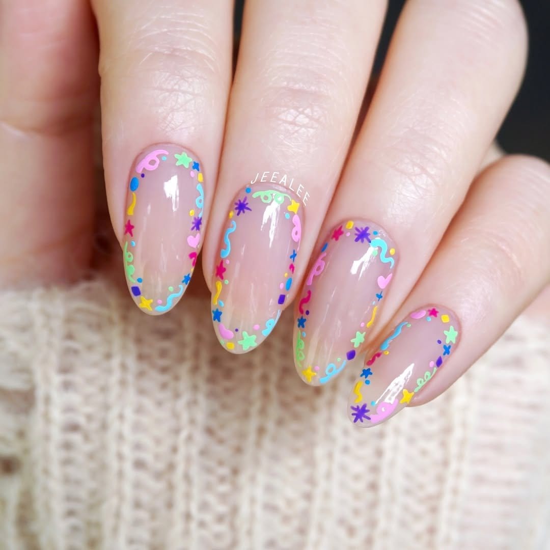 Colorful confetti nail art