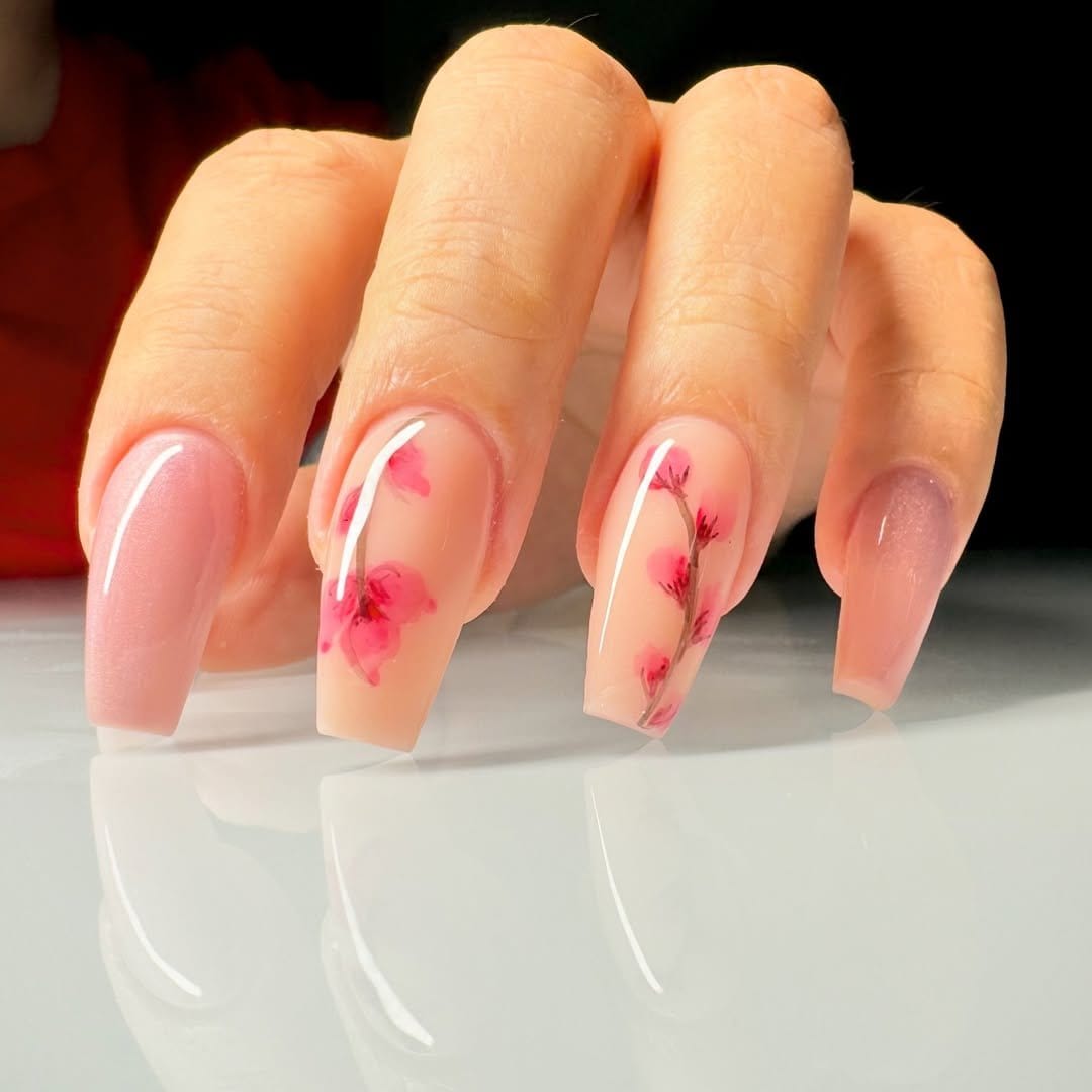 Soft watercolor floral nails