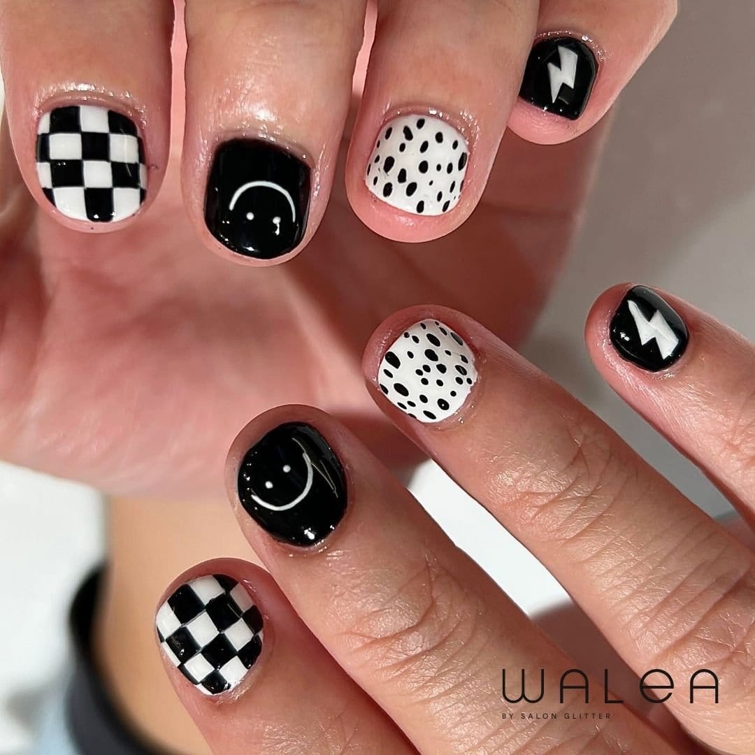 Black and white checkerboard nails