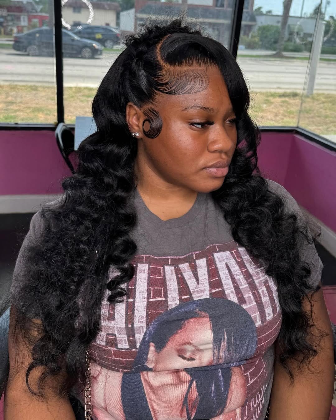 Side braid with loose curls