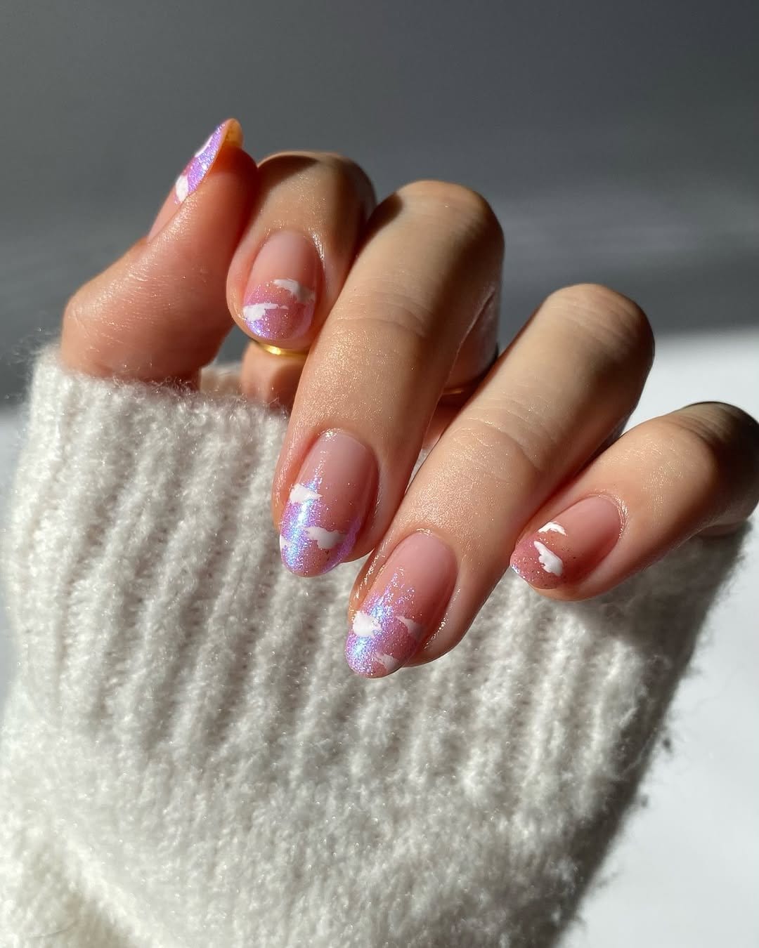 Peony flower nail art on pink base
