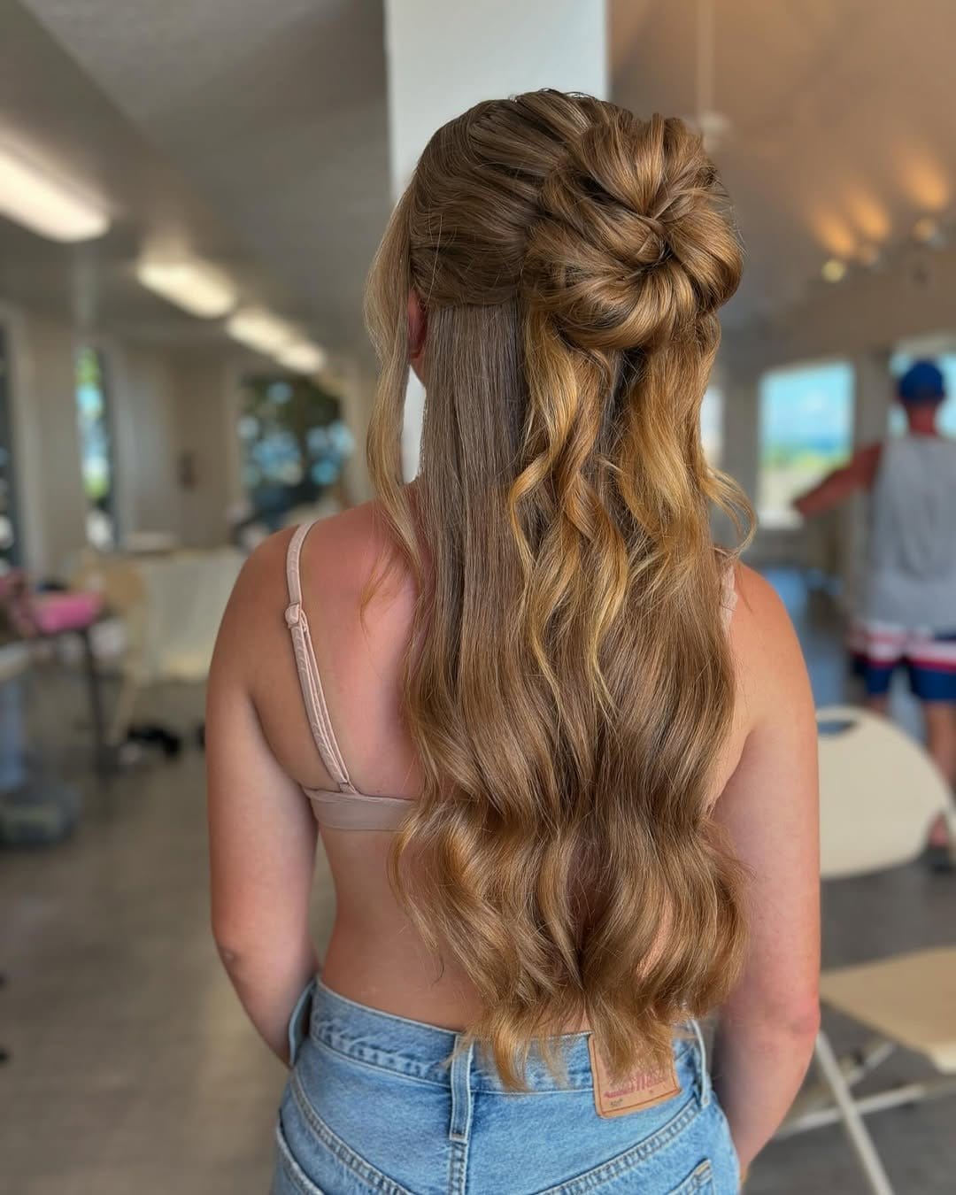 Loose braided crown with half-up style