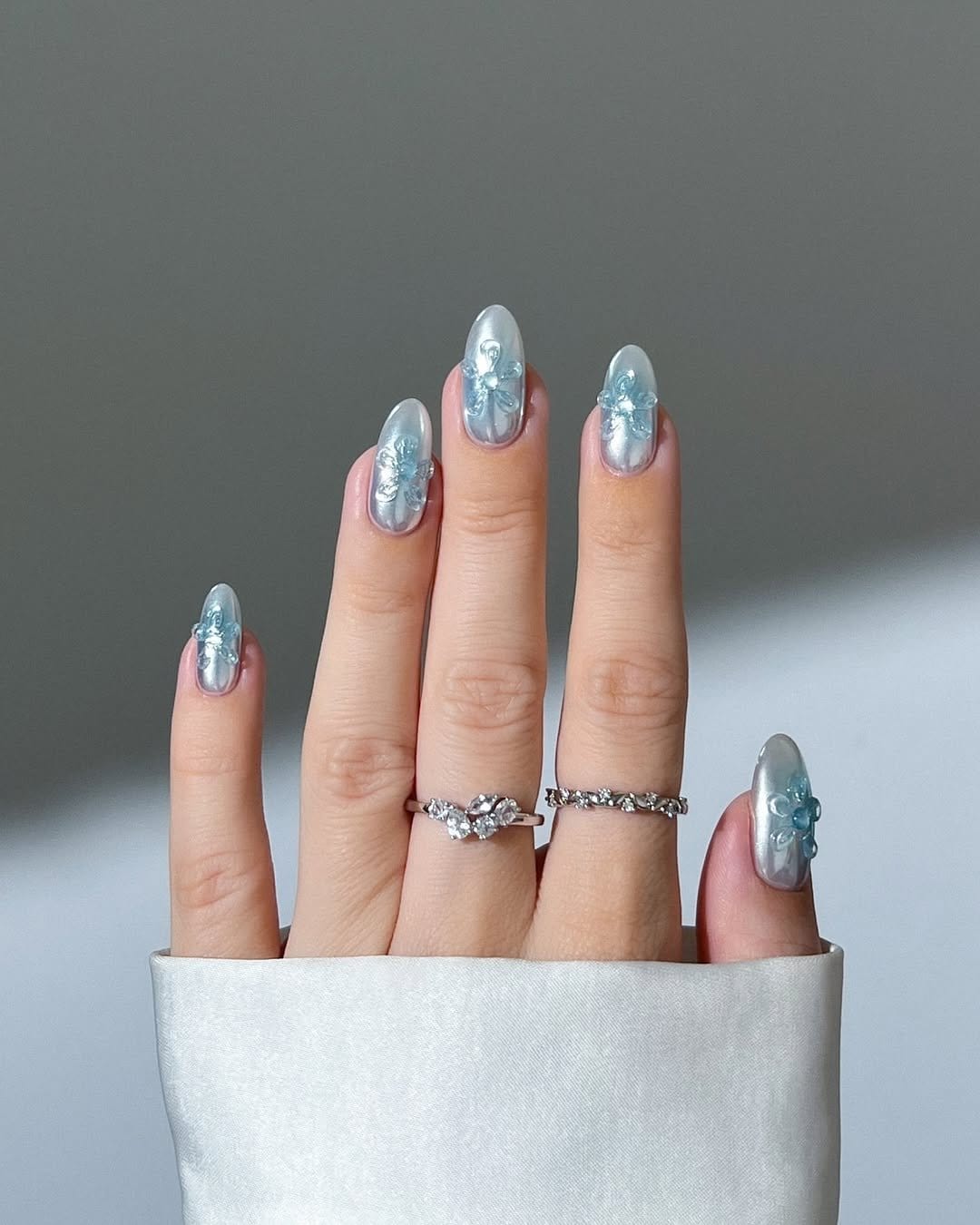 Vibrant rainbow gradient nail design on short nails