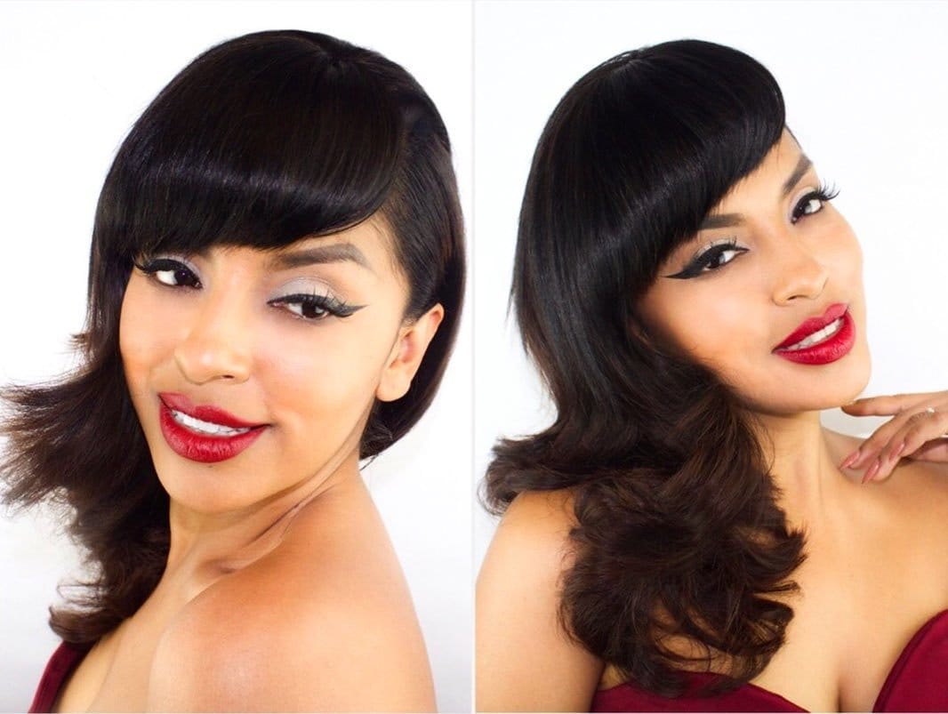 Side-swept pin curls with vintage clip