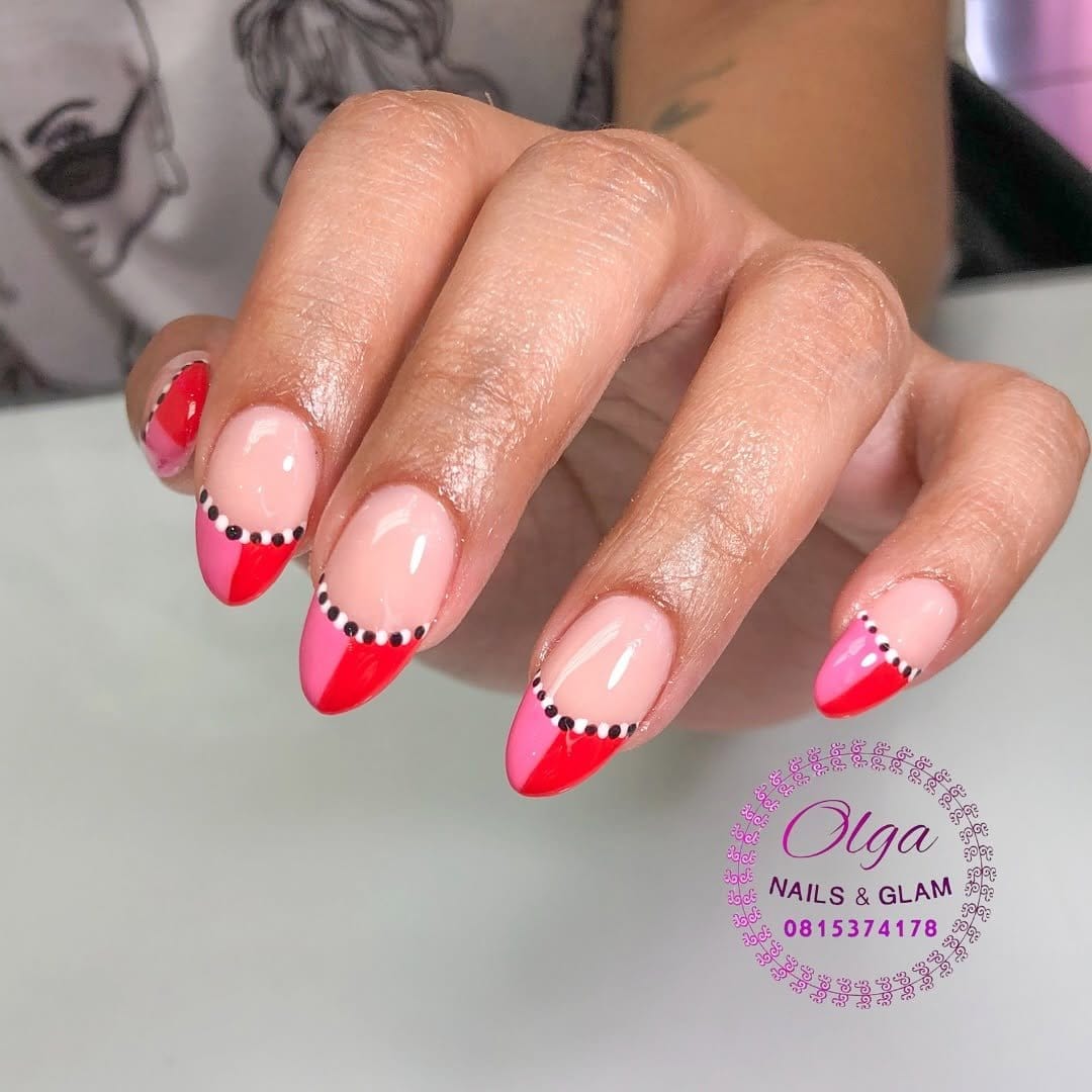Color block French tip nails in bold shades