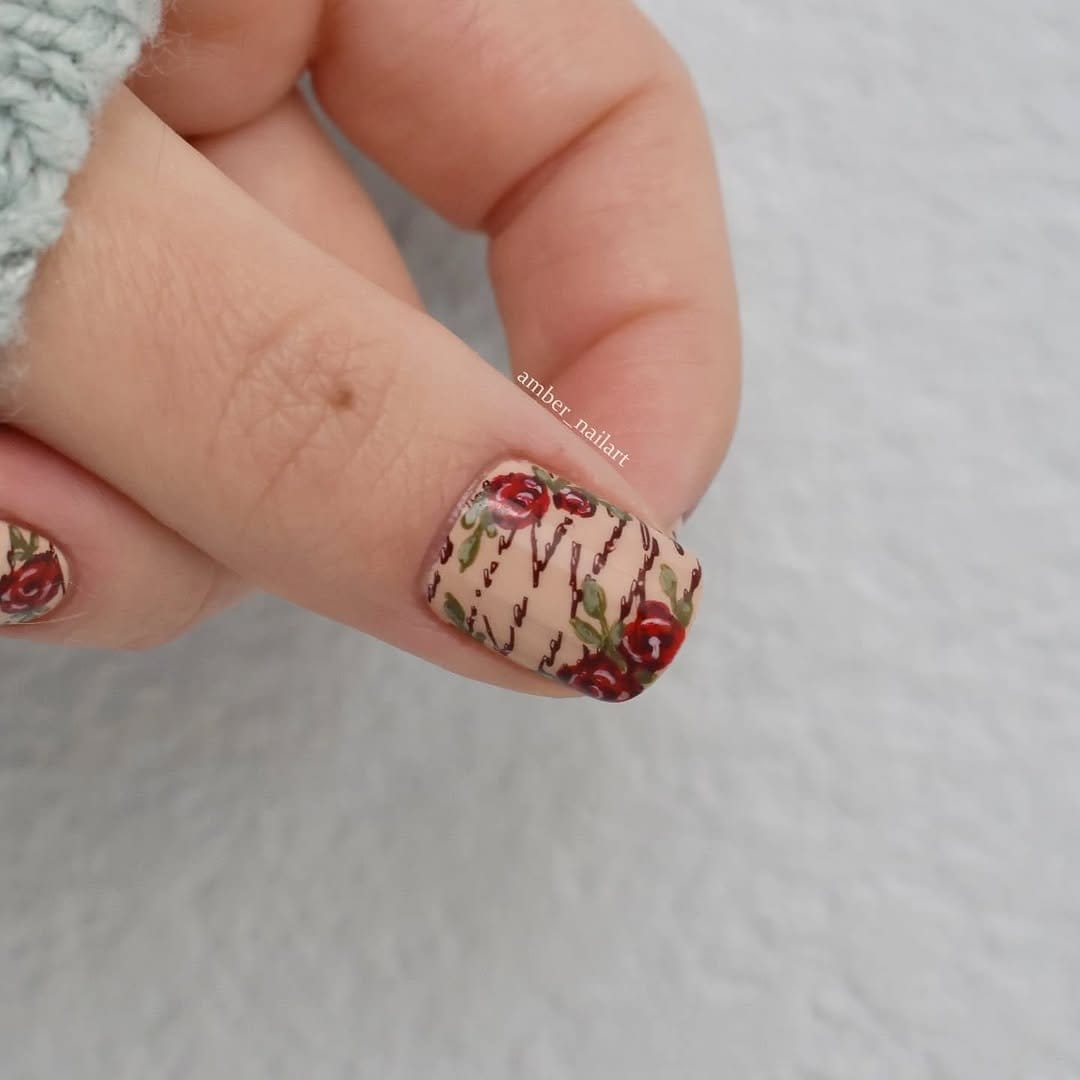 Vintage rose nail art with antique colors