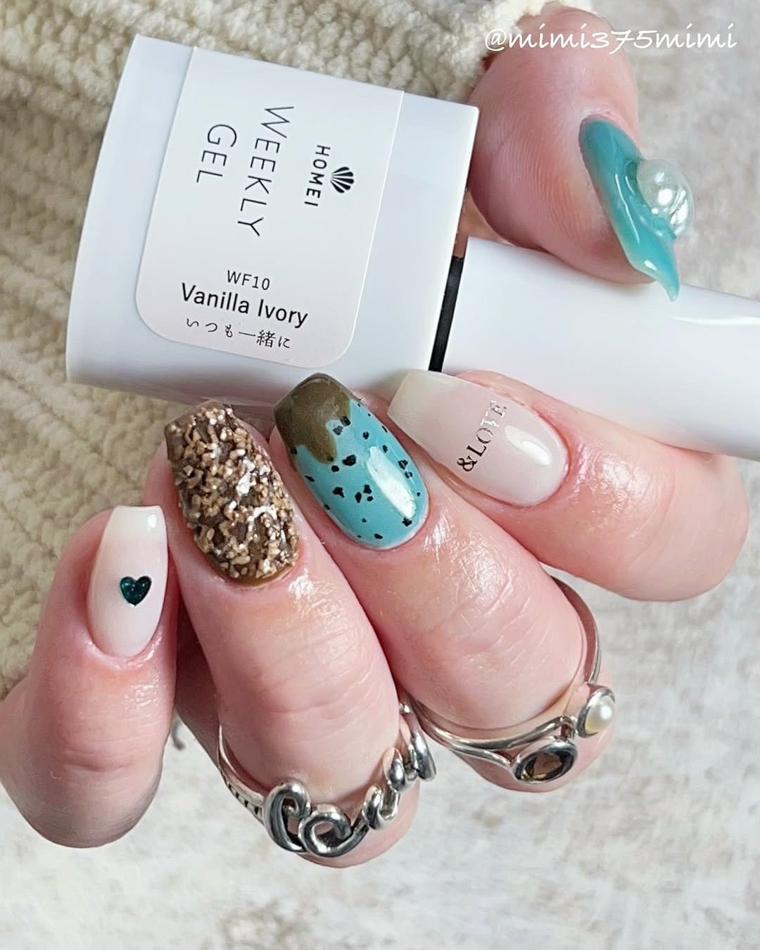 Mint chocolate pastel nails with chocolate chip designs