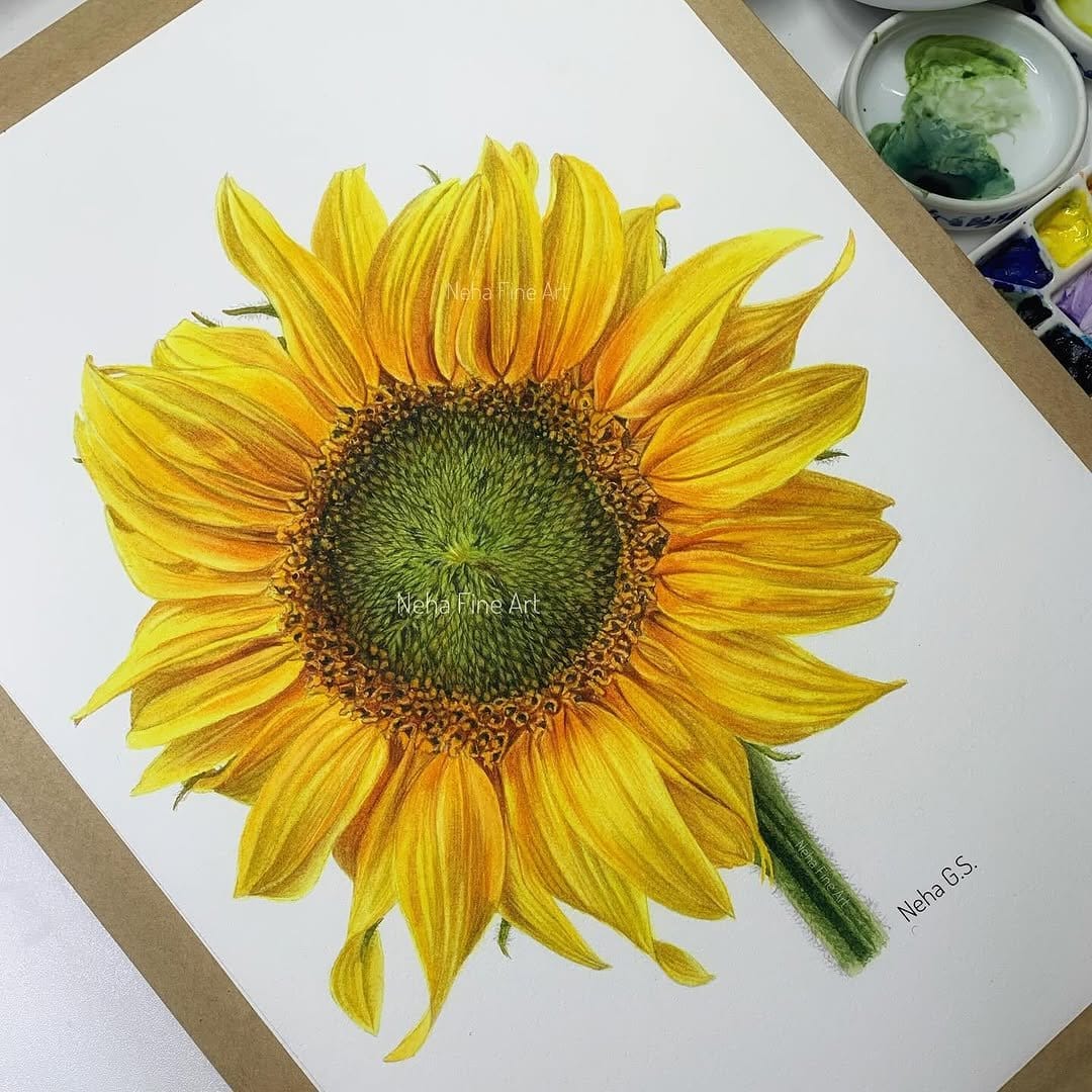 Watercolor effect sunflower nail art