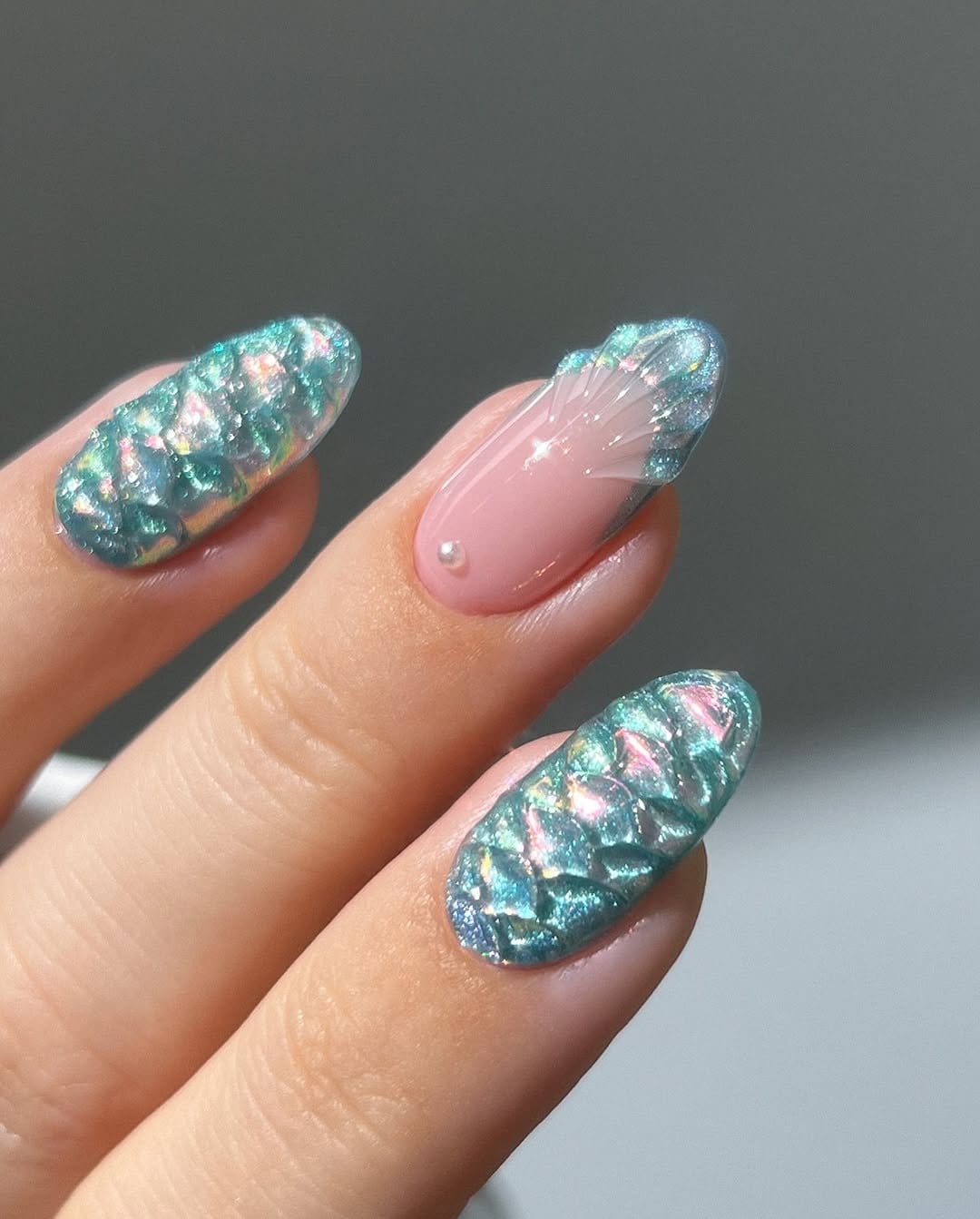 Iridescent mermaid scale nails