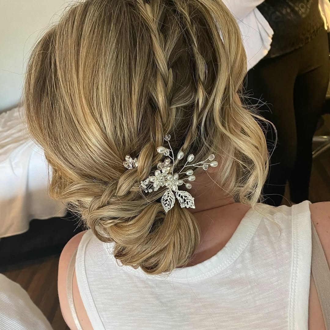 Elegant triple braided bun with glossy finish