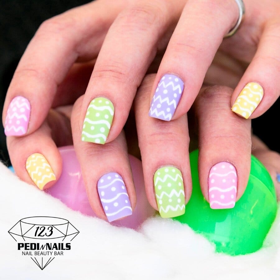 Easter egg pattern nail art with pastel colors
