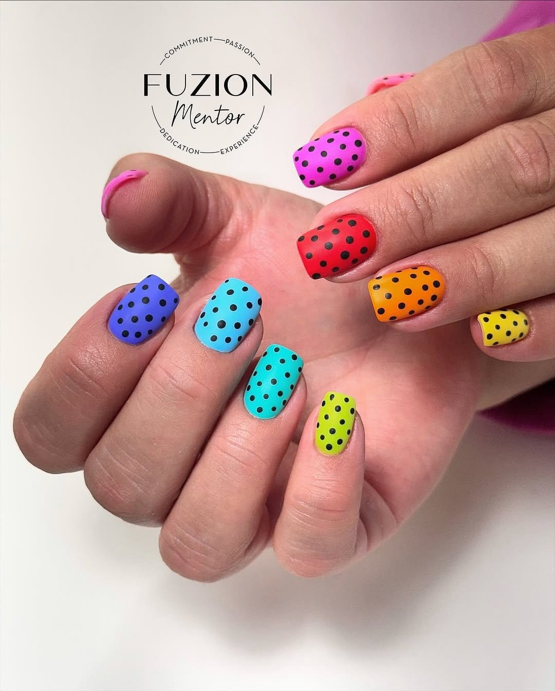 Bright Easter polka dot nails