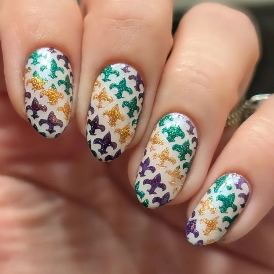 Intricate stenciled nail design