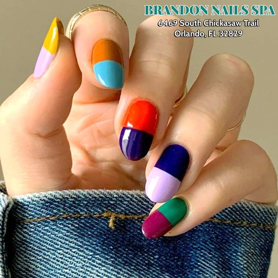 Bright color-blocked nail art