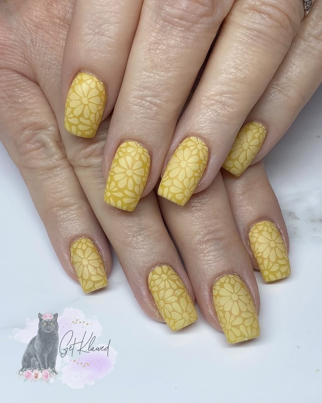 Matte finish lemon yellow nails