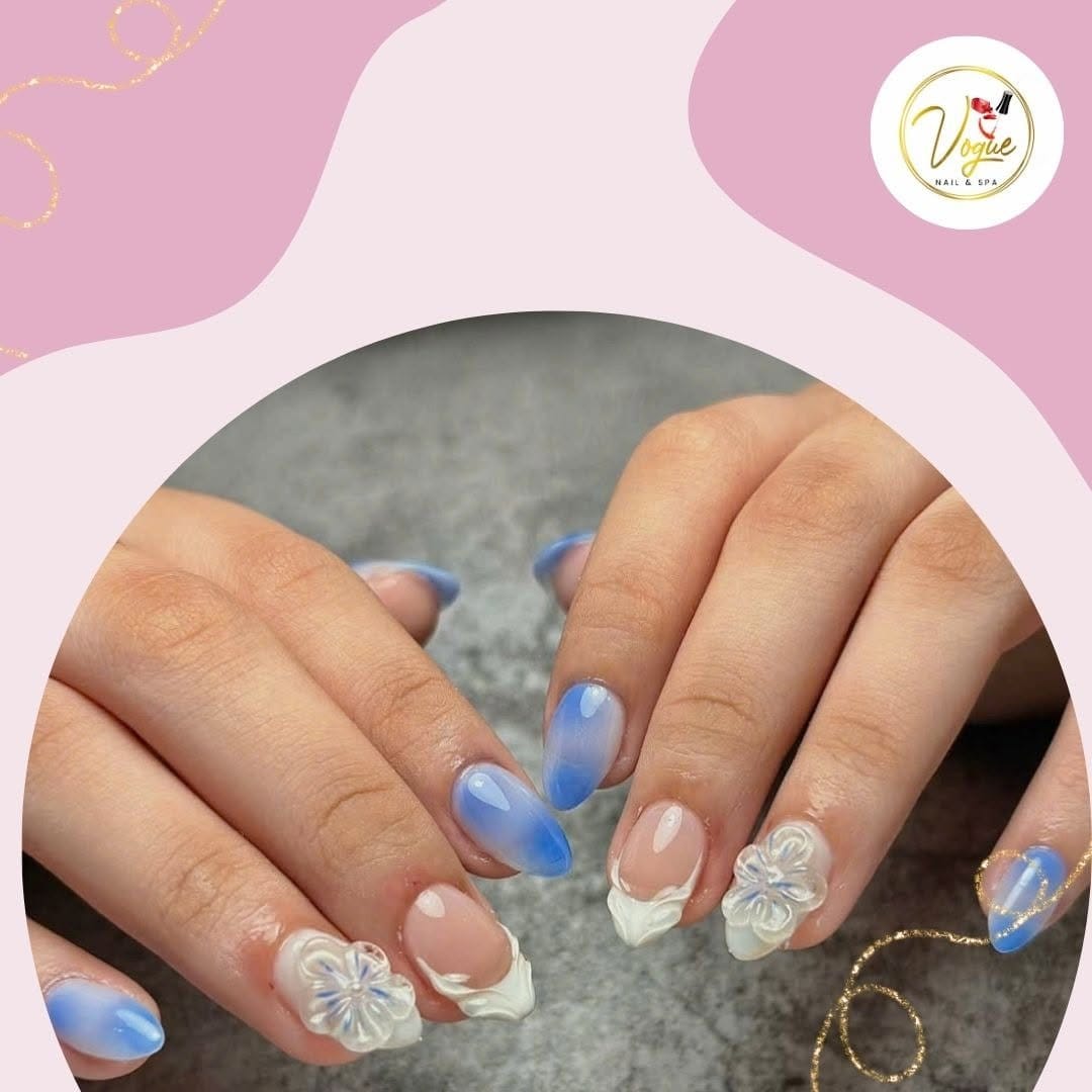 Ombre nail art with floral accents
