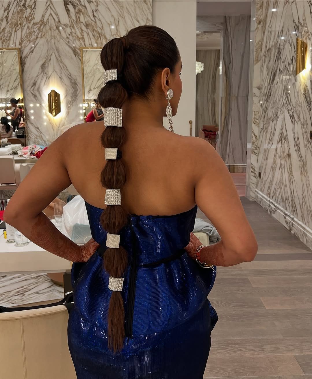 Jewel-adorned wrapped ponytail