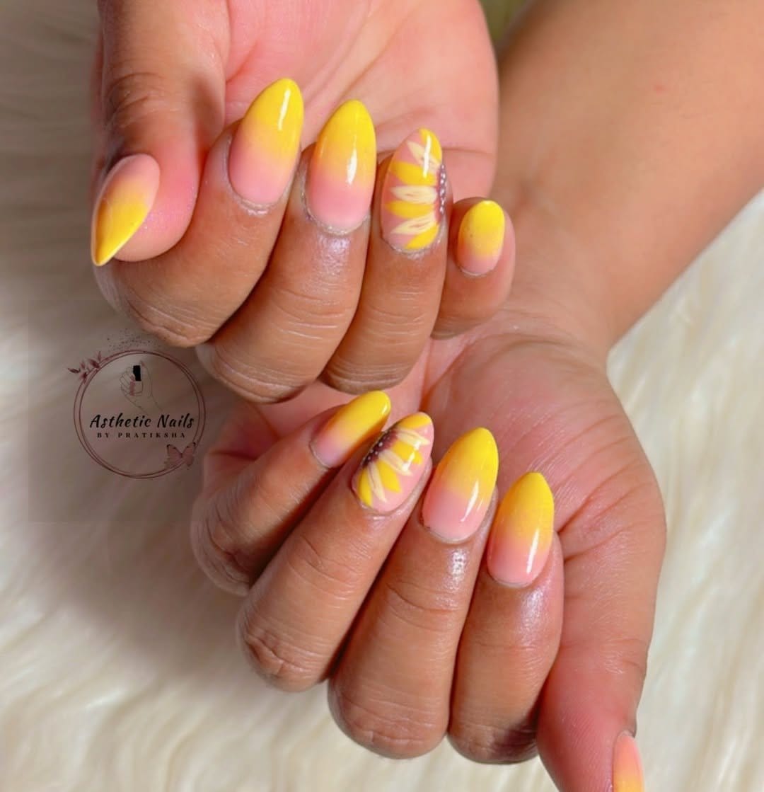 Sunflower ombre nail design with gradient colors