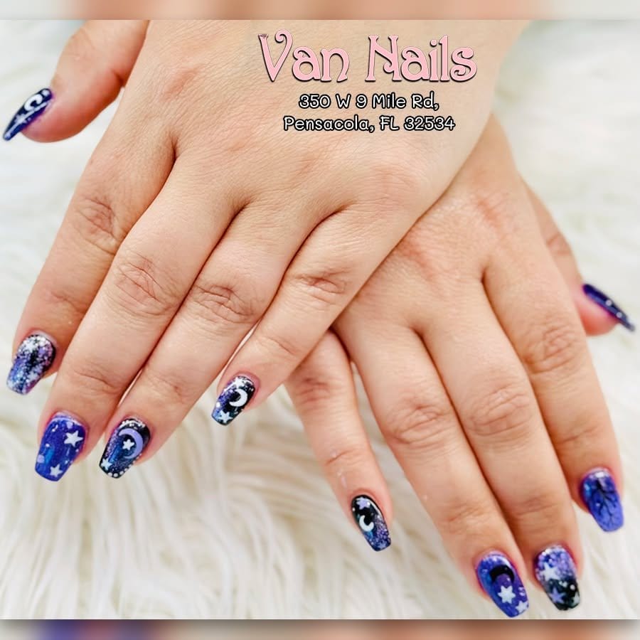 Twinkling starry night nail art
