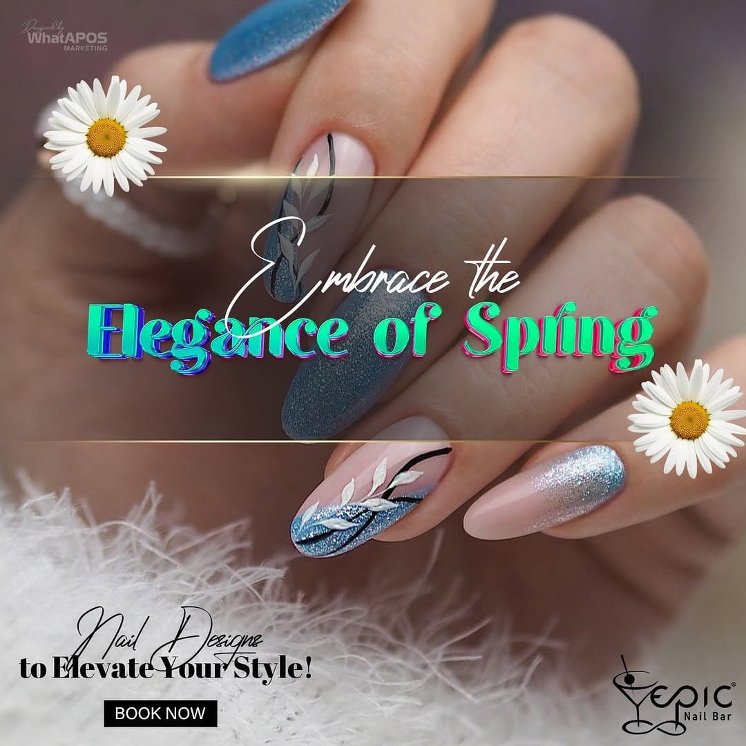 Glitter-infused floral nail art with pastel hues