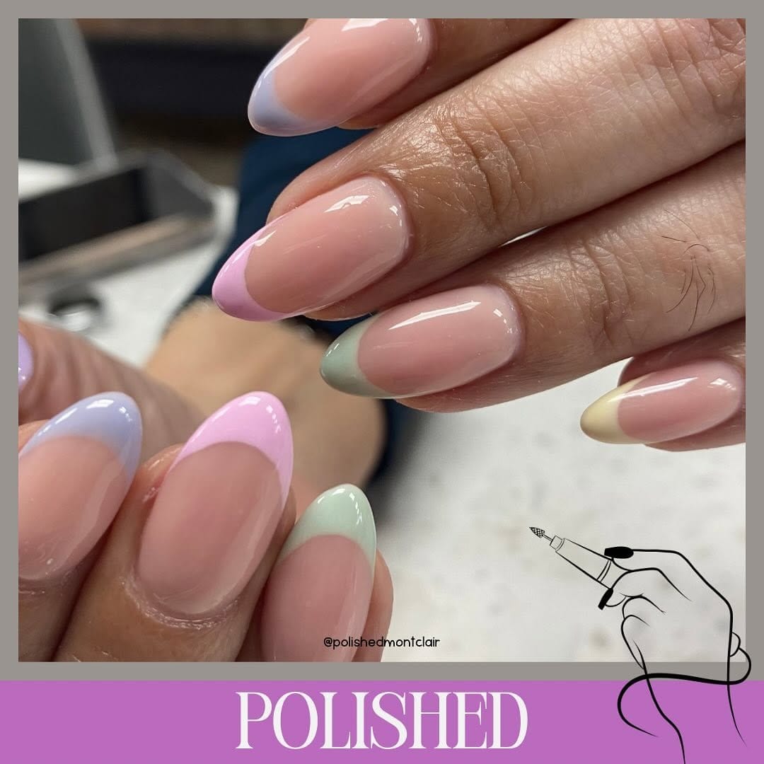 Pastel French tip nail art on clear base