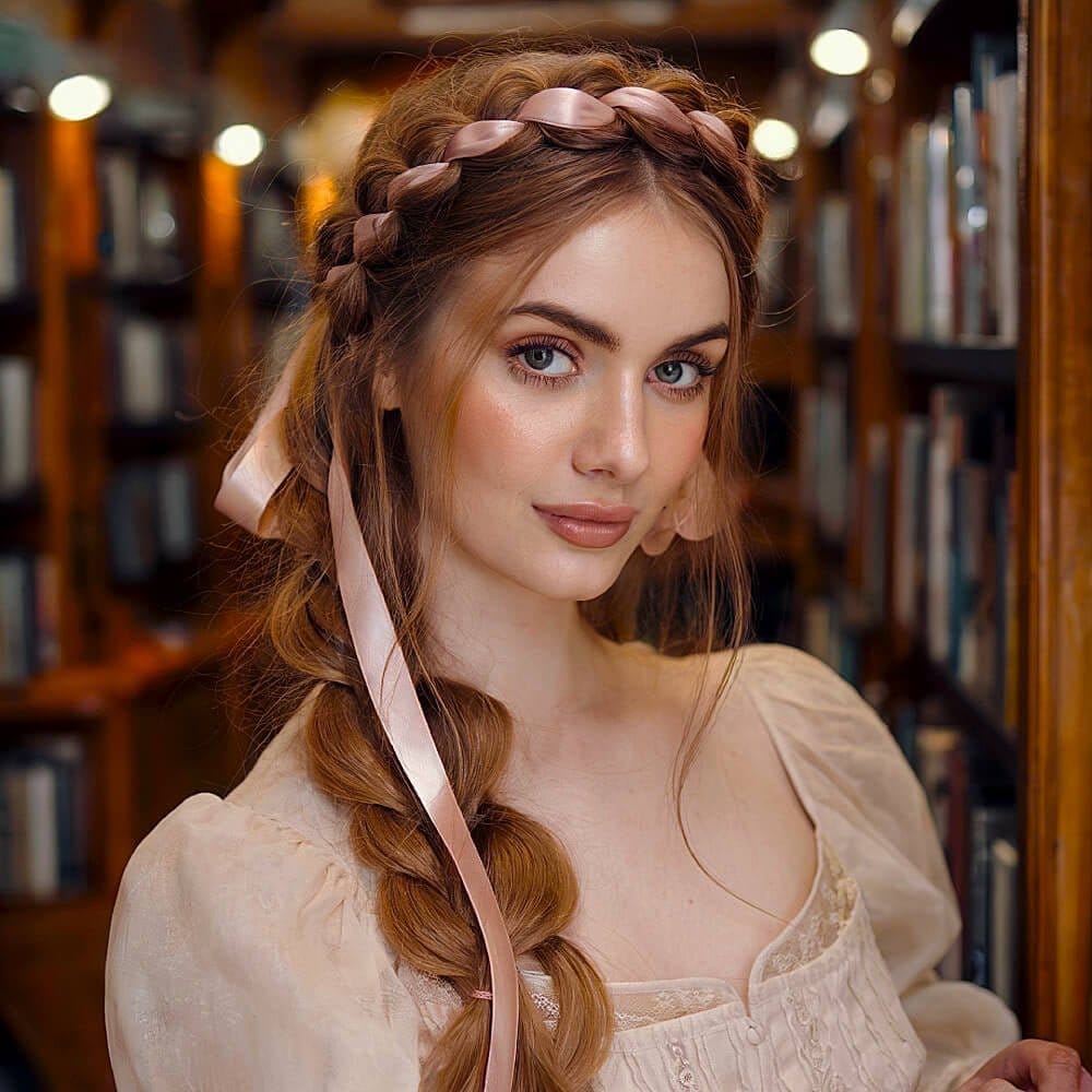 Loose wavy hair with braided crown