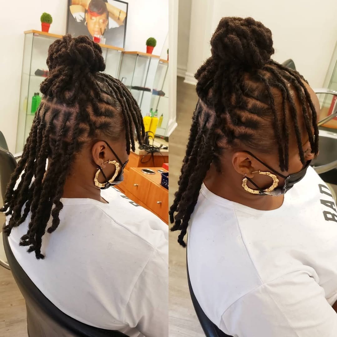 Short dreadlocks with stylish bangs