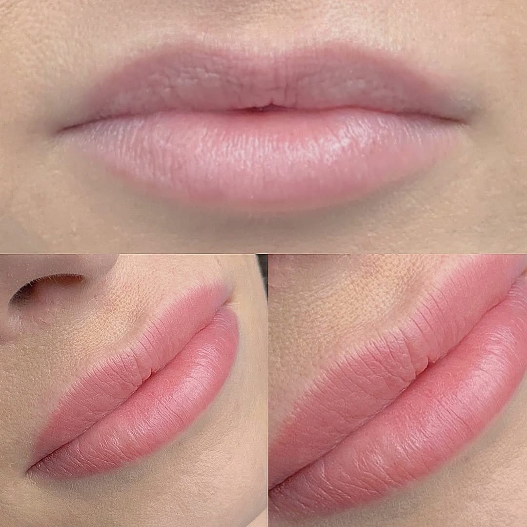 Close-up of nude lipstick on lips
