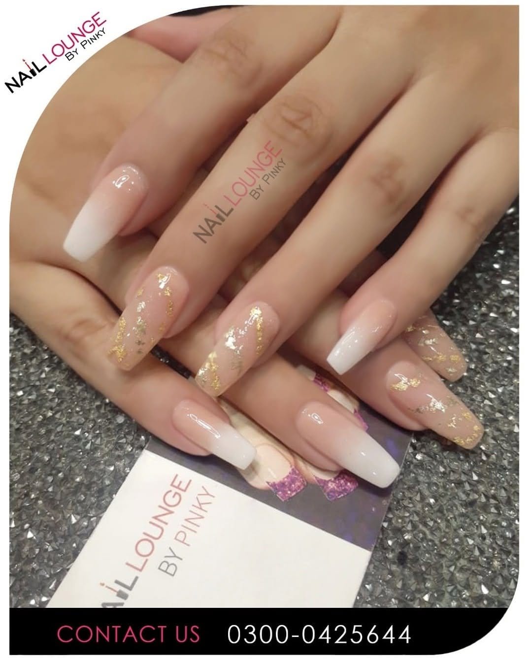 Pink ombre nails with marble effect