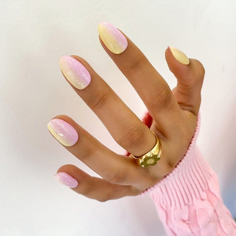 Pink to yellow pastel ombre nails