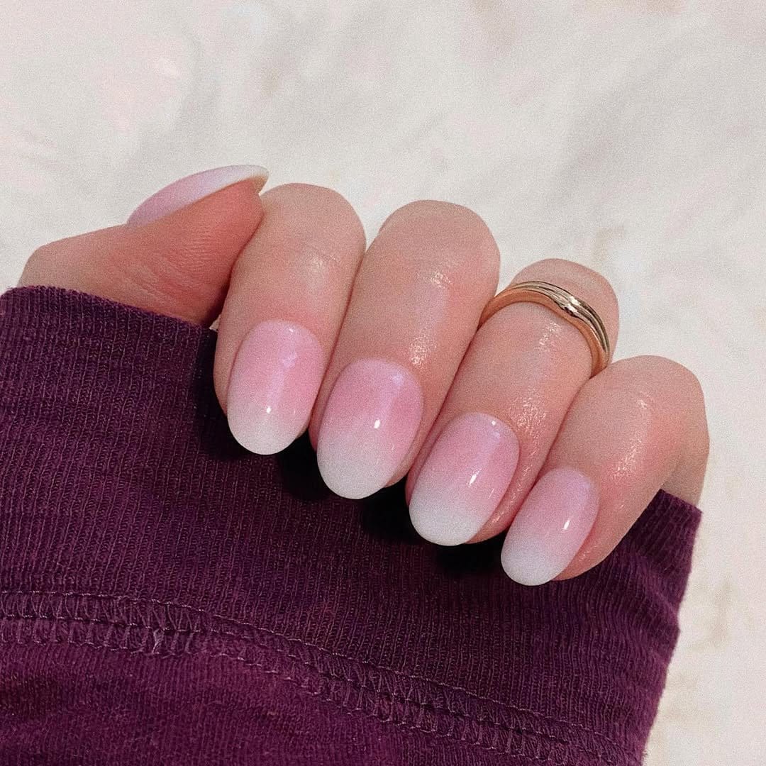 Soft pink French fade nails