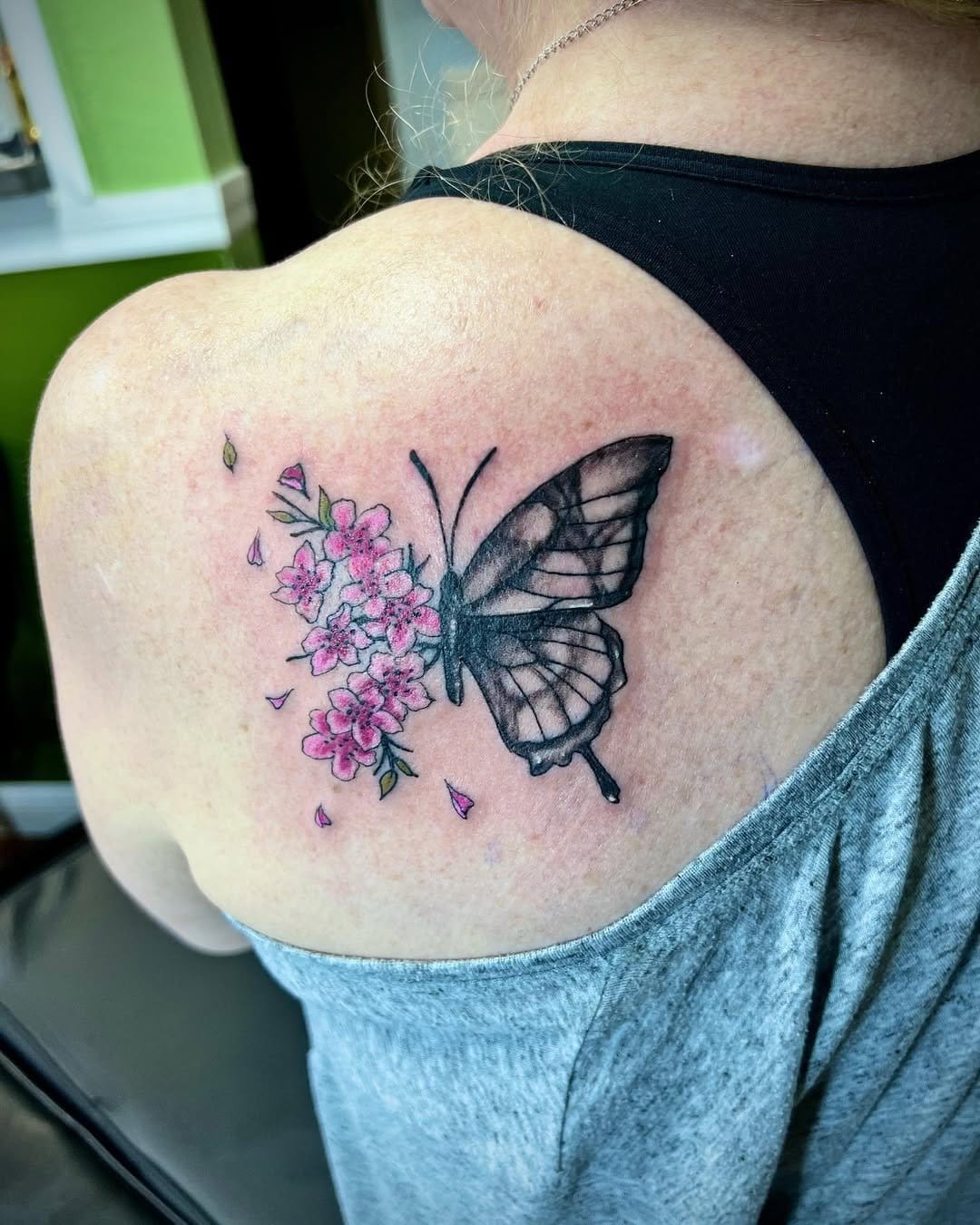 Butterfly and floral pink nail art