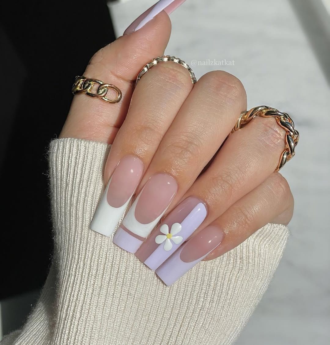 Pastel French tip nails with a white base