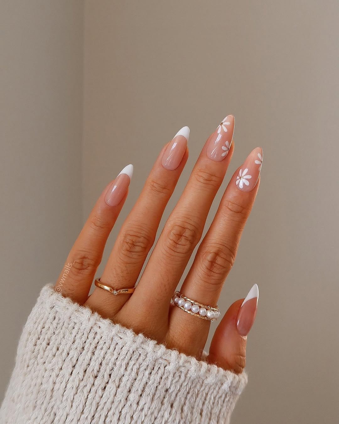 Vintage lace-inspired white floral nails