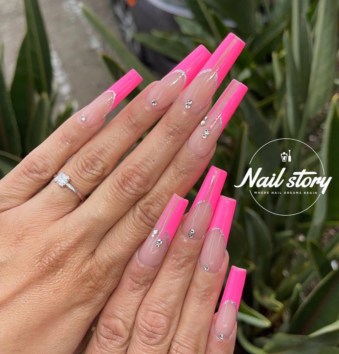 Negative space light pink nails