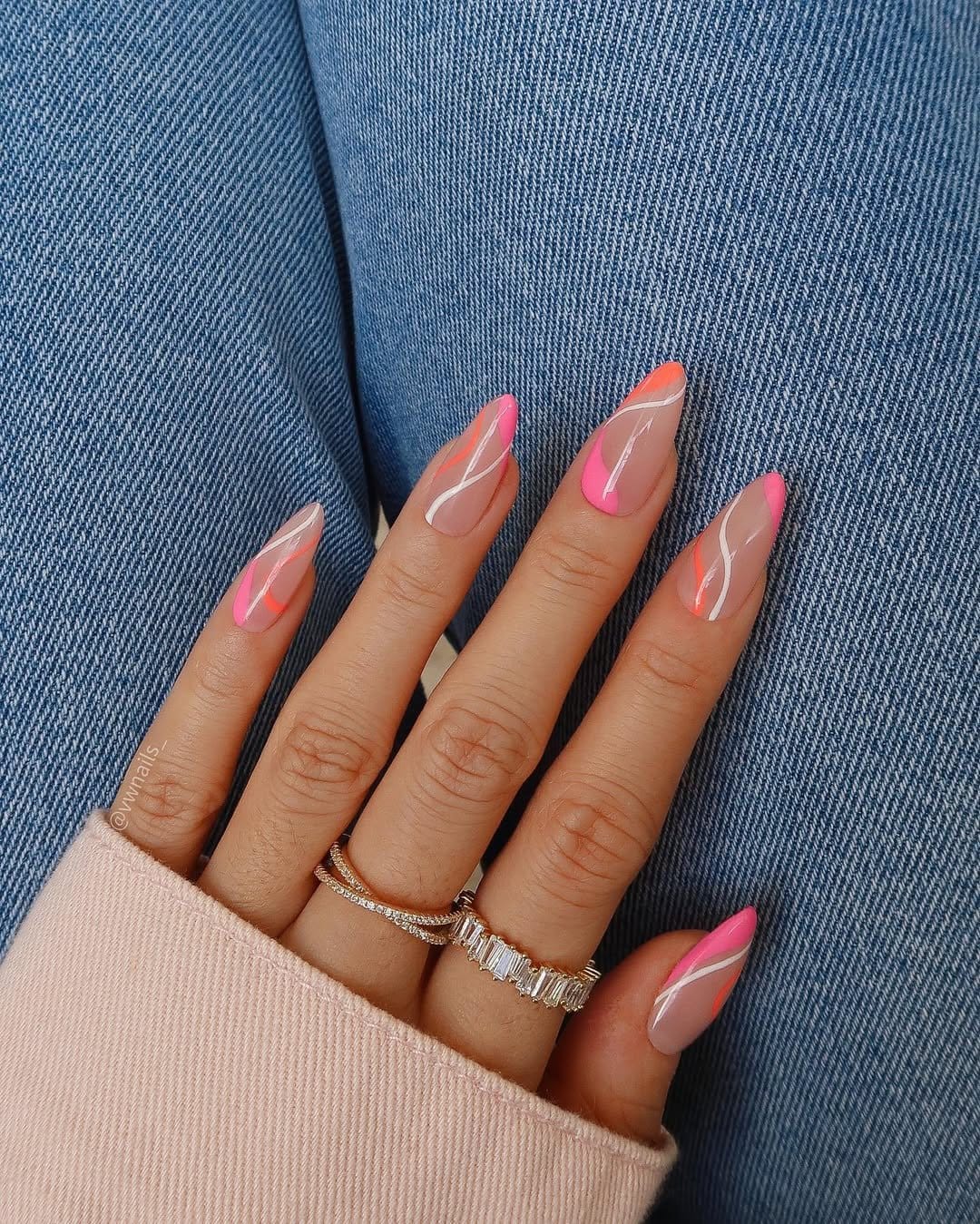 Swirled pastel pink marble nail art
