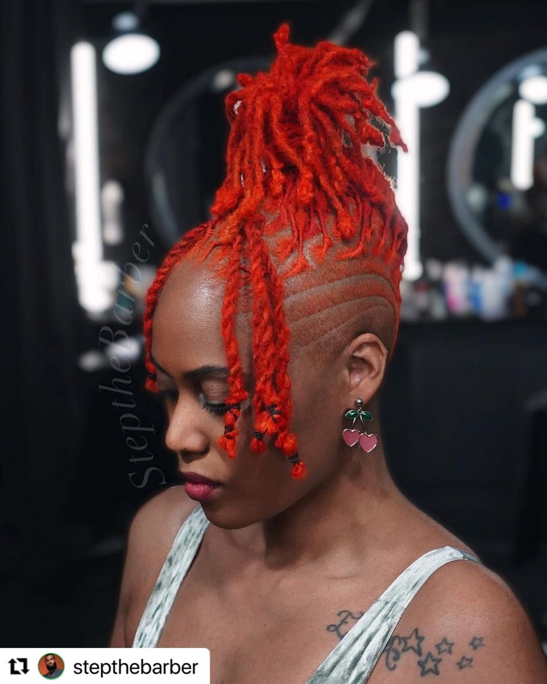 Short dreadlocks with artistic shaved patterns